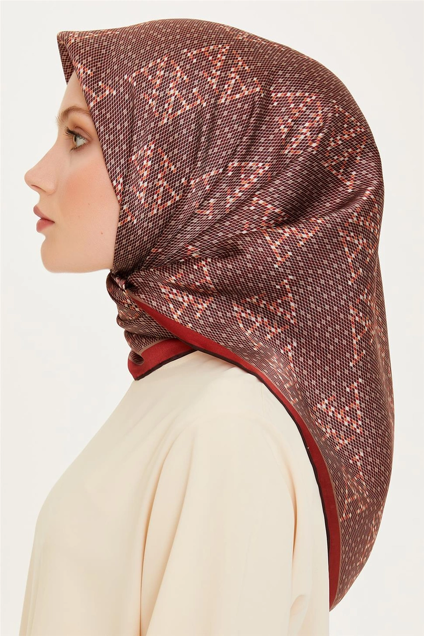 Armine Monogram Desenli Twill Saf İpek Eşarp 9228d 01 Çok Renkli