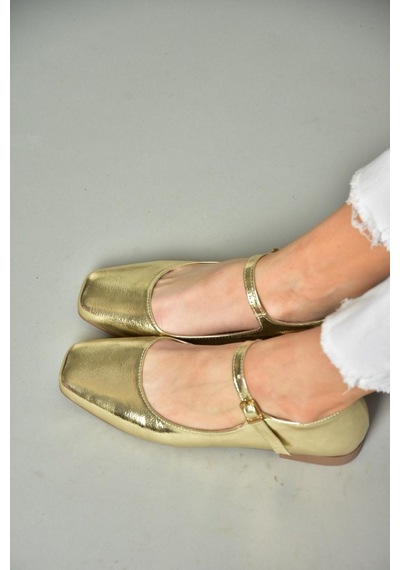 Fox Shoes S726252508 Altın Rugan Kadın Babet Altın