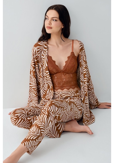 Arnetta Kadın Kahverengi 3lü Pijama Takım Ar3608-s-v1 Kahverengi