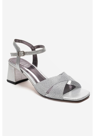 Luvishoes Mılagro Gümüş Simli Kadın Kalın Topuklu Ayakkabı