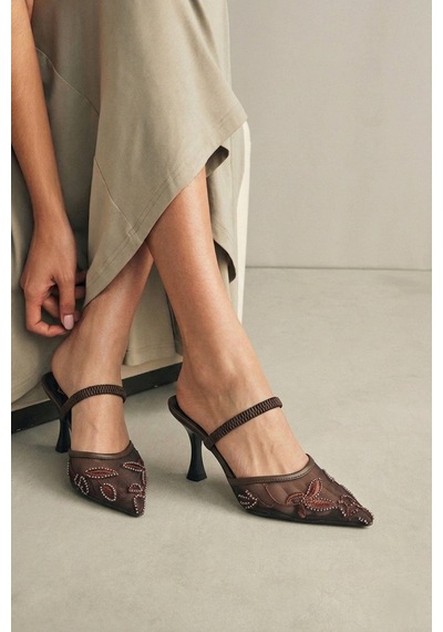 Fox Shoes Y752276315 Kahverengi File Boncuk İşlemeli İnce Topuklu Kadın Ayakkabı