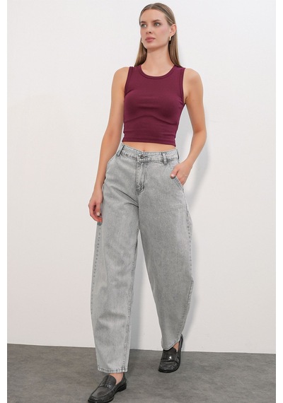 Hiccup Bdart Keten Karışımlı Düz Kesim Denim Jean Açık Gri