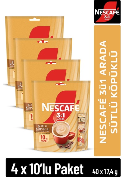 Nescafé 3ü1 Arada Sütlü Köpüklü Çözünebilir Kahve 17,4g 10'lu Paket 10x4 Diğer