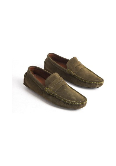 Mubiano Hakiki Deri Erkek Süet Haki Loafer -mssr1277-hk Haki