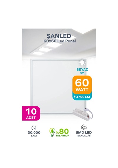 60x60 Led Panel 60w Beyaz Işık 6500 -10 Adettir Beyaz Gold