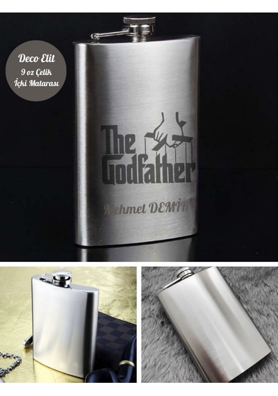 Kişiye Özel God Father 9 Oz Çelik Cep Matarası 266 Ml İçecek Cep Matarası Babaya Hediye Metalik