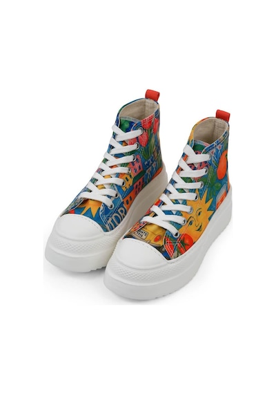 Kadın Vegan Çok Renkli Kalın Taban High Sneakers - Summer Of Santorini Tasarım
