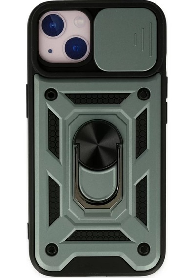 Newface Apple İphone 14 Kılıf Pars Lens Yüzüklü Silikon - Yeşil
