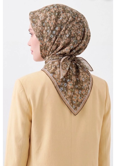 Silk Home Mini Floral Desen Soft Pamuk Eşarp Haki