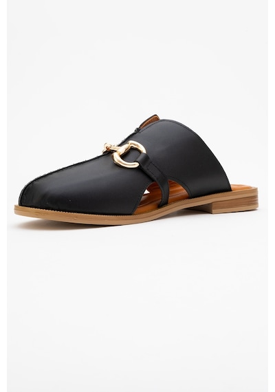Luvishoes Luvi Shoes Favor Siyah Cilt Hakiki Deri Tokalı Önü Kapalı Kadın Terlik Siyah