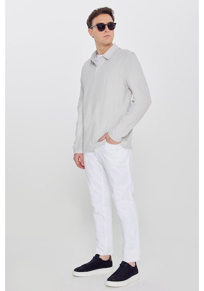 AC&Co / Altınyıldız Classics Erkek Grı %100 Pamuk Slim Fit Dar Kesim Polo Yaka Jakarlı Triko Tişört Gri