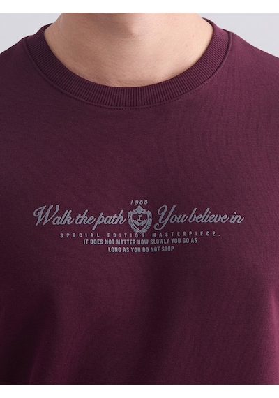 Lcwaıkıkı Classic Bordo Standart Kalıp Bisiklet Yaka Baskılı Erkek Kalın Sweatshirt