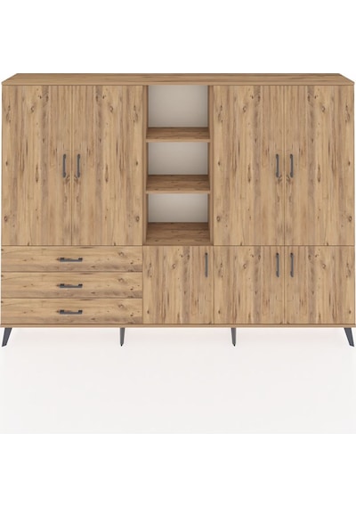 Arges Dolap 11 Raflı 3 Çekmeceli 7 Kapaklı 220x30x163 Çam-çam Çam-çam
