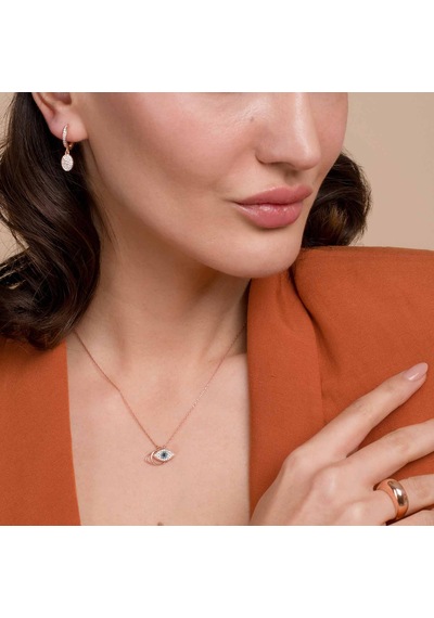 Zirkon Taşlı Rose Altın Kaplamalı Göz Desenli Gümüş Kolye Gold - Rose Gold - Gümüş