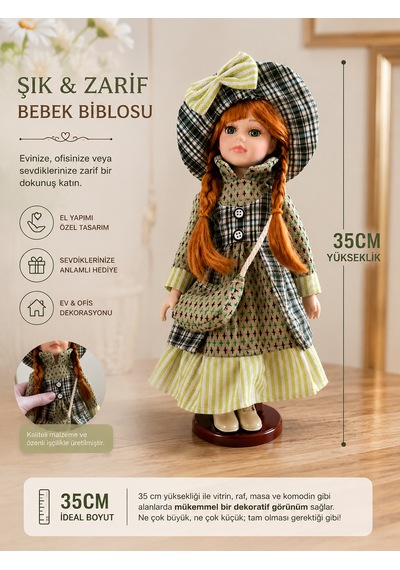 35 Cm Dekoratif Vintage Kız Bebek Biblosu Porselen Görünümlü Ev, Salon, Vitrin Ve Ofis Dekoru -