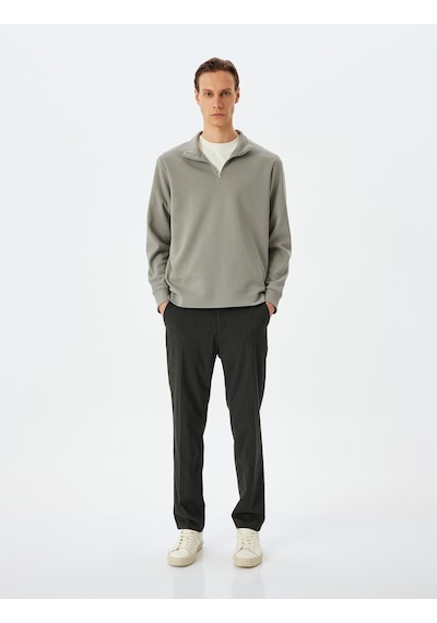 Koton Uzun Kollu Pamuklu İnterlok Kumaş Yarım Fermuarlı Sweatshirt Gri 5sam70002mk Gri