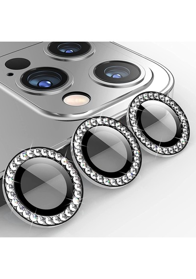 15 Pro/ 15 Pro Max Taşlı Lens Premium Kalite Ve Görünüm Gümüş Renk