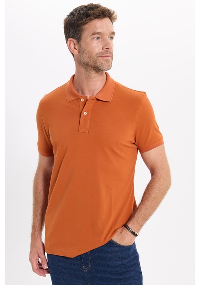 Tudors Erkek Slim Fit Dar Kesim Premium Seri %100 Pamuk Yumuşak Dokulu Merserize Hardal Polo Yaka Tişört-50920 Kahverengi