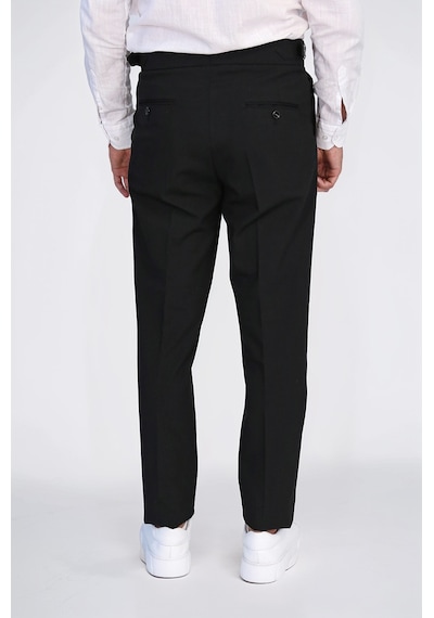 Siyah Çift Pileli Tokalı Yüksek Bel Slim Fit Pantolon Wessi Siyah