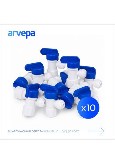 Arvepa Su Arıtma Cihazı 1/4" Depo Tank Musluğu 10 Adet - Geçmeli (Quick) Bağlantı