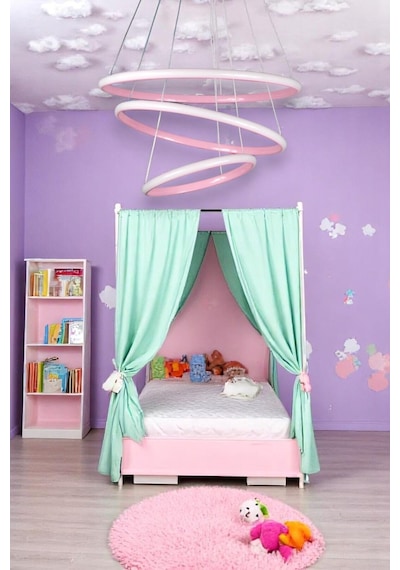 Rings Modern Tasarım Pembe Renk - Yatak Odası - Salon -çocuk Odası - Mutfak Beyaz Led 3 Lü Avize Pembe