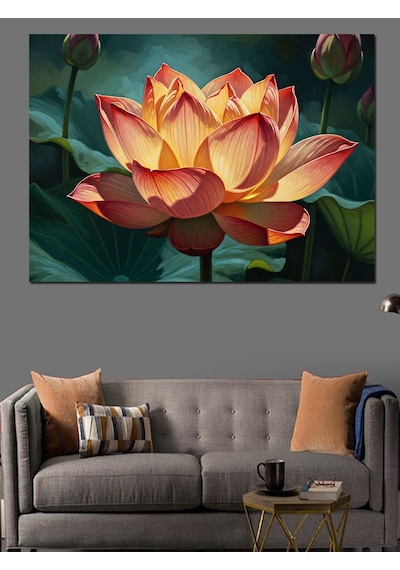 Ahşap Tablo Turuncu Lotus Çiçeği Su Üstünde Dekoratif Tablolar