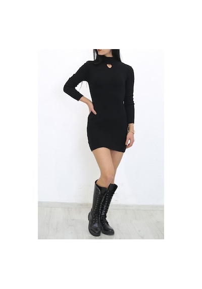 Bensu Store - Yarım Balıkçı Dekolteli Elbise Siyah - 7975.1319. 001