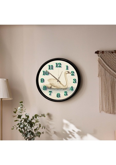 Vintage Kuğu Tasarımlı Dekoratif Duvar Saati 28 Cm Sessiz Mekanizma Çok Renkli