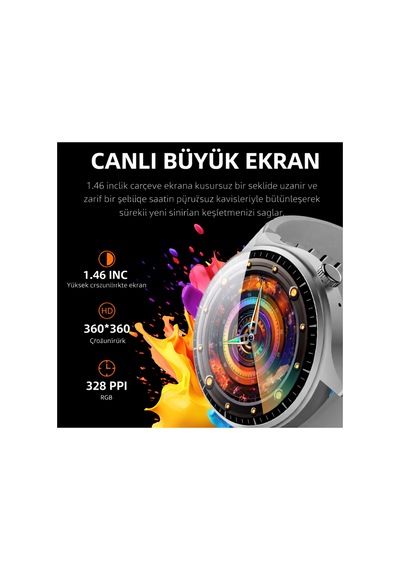 Hw7 Pro+ Akıllı Saat 1.46" Hd Ekran Bluetooth Arama Uzun Pil Ömrü Sesli Asistan Su Geçirmez Siyah