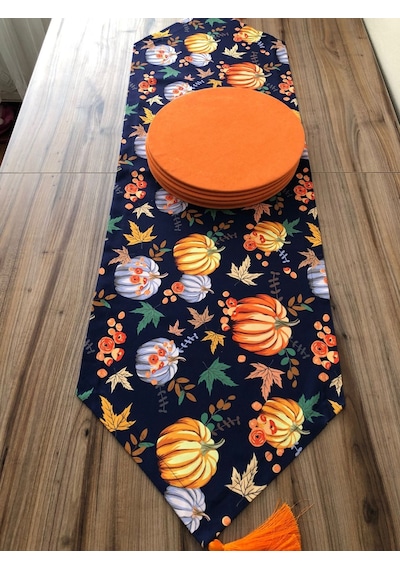 Balkabağı Desenli Runner & Supla Çok Renkli