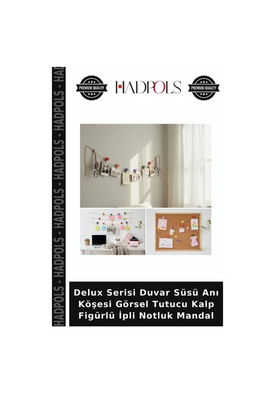 Delux Serisi Duvar Süsü Anı Köşesi Görsel Tutucu Kalp Figürlü İpli Notluk Mandal 2