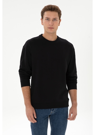 U.S. Polo Assn. Erkek Comfort Fit Bisiklet Yaka Siyah İnce Sweatshirt 50316378-VR046