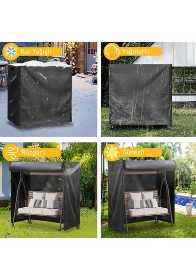 Bahçe Salıncak Koruma Örtüsü Üç Kişilik Tenteli Hamak Bahçe Salıncağı Koruma Kılıfı Su Geçirmez Branda Dayanıklı 210x125x170cm Siyah
