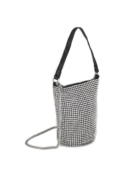 Nas Bag Kadın Çapraz Çanta Black White Diamond Siyah Taşlı Çanta Gümüş