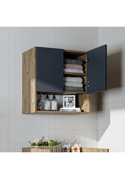 Çamaşır Kurutma Makinesi Dolabı Kapaklı Üst Dolabı Banyo Dolabı Atlantik Çam - Antrasit