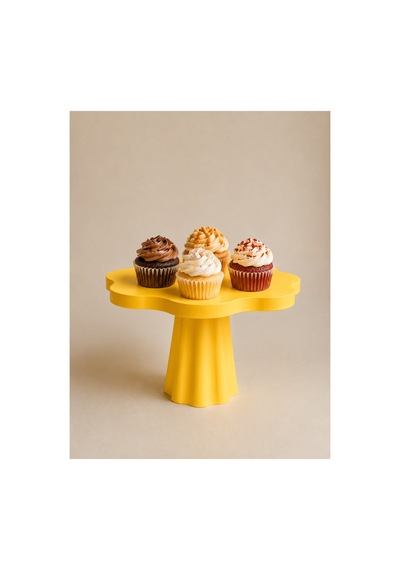 Cupcake Ayaklı Stand 17 Cm Sunum Standı Dalgalı Desen Sarı