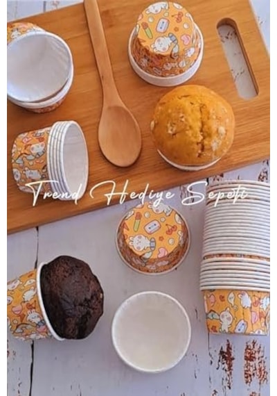 Cupcake Muffin Kalıbı, Kek Kapsülü, Tavşan Desenli 50'li Açık Gri