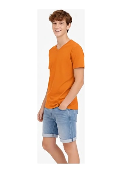 Butik İstanbul Genç Erkek Çocuk V Yaka Tişört Yazlık Model Günlük Basic Body - Turuncu Butik İstanbul Genç Erkek Çocuk V Yaka Tişört Yazlık Model Günlük Basic Body - Turuncu