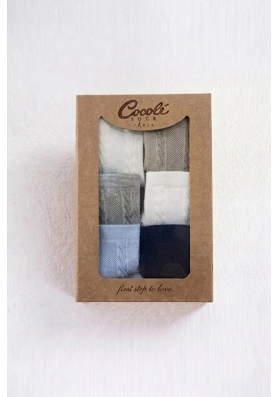 Cocole Socks Erkek Bebek Soket Çorabı Kraft Kutulu 6'lı Set Pamuklu 0-1 Yaş Örgülü Çok Renkli