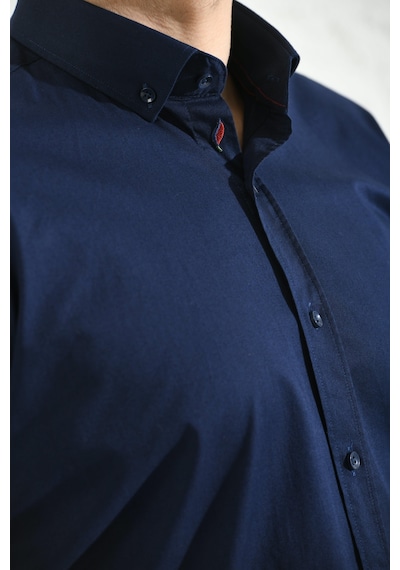 Slim Fit Uzun Kol Yıkamalı Gabardin Hediye Kutulu Erkek Gömlek Fs-001364 - Koyu Lacivert-1442