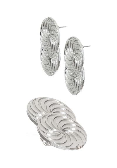 Kadın Lak Gümüş Renk Kaplama Çivili Model Spiral Baskılı Tasarım Küpe &yüzük Set Gümüş