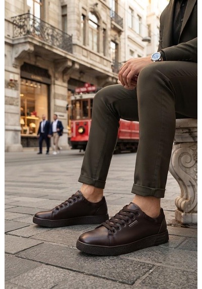 Pierre Cardin Anatomik Orijinal Ürün Hakiki Deri Sneaker Erkek Ayakkabı 169-581 Kahve