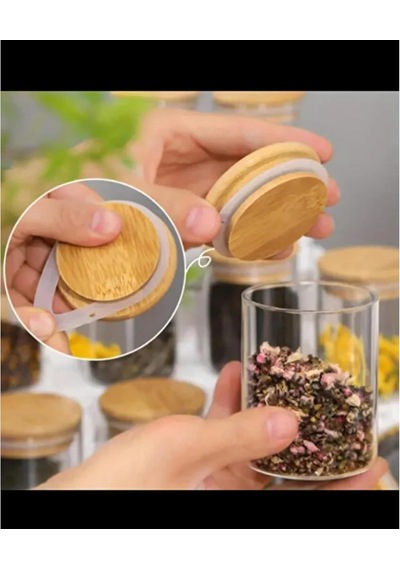 Bybars 12li Standlı Baharatlık Takım Organizer Bambu Kapak Ahşap Stand Çok Renkli