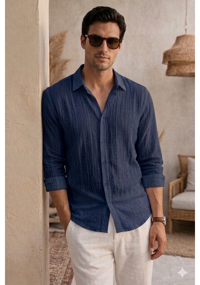 Cool Tarz Erkek Keten Karışımlı Gömlek Relaxed Yazlık İnce Kumaş Şık Casual Gömlek Lacivert Lacivert Cool Tarz Erkek Keten Karışımlı Gömlek Relaxed Yazlık İnce Kumaş Şık Casual Gömlek Lacivert Lacivert