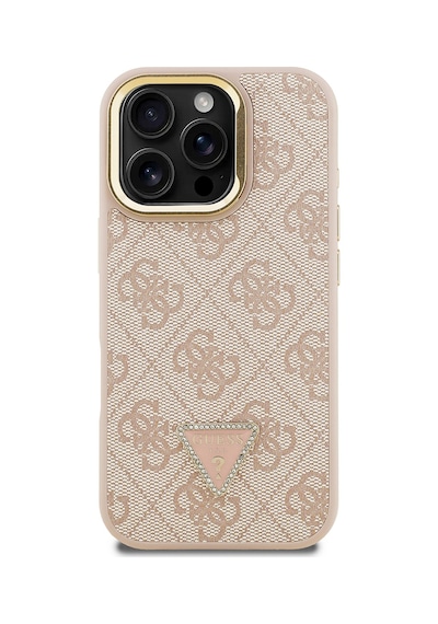 Apple Uyumlu iPhone 16 Pro Max Kılıf Guess Lisanslı Üçgen Logo 4g Desenli Kamera Standlı Kapak Pembe
