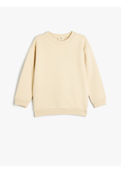 Koton Basic Sweatshirt Uzun Kollu Bisiklet Yaka Bej 5wkb10071tk Ekru