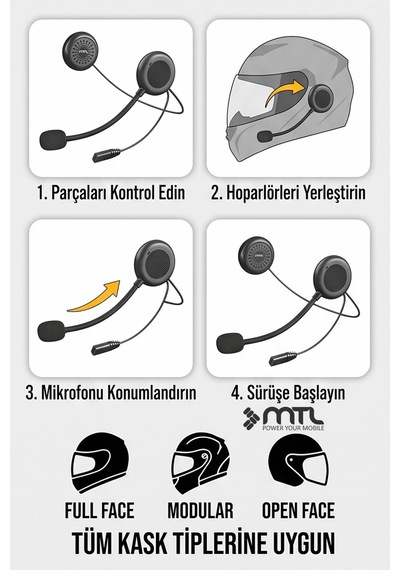 Kask İçi Bluetooth Kulaklık -otomatik Cevaplama Universal İos & Android Destekli Mt-a962