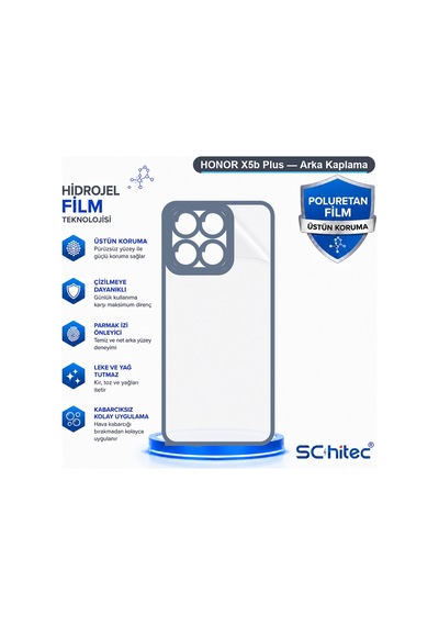 Schitec Honor X5b Plus Uyumlu Arka Yüzey Hidrojel Koruyucu Film