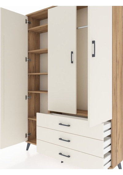 Arges Dolap 6 Raflı 3 Çekmeceli Tek Askılı 132x30x195 Çam-ayt... Çam