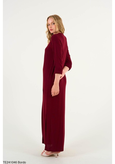 Butik Belvita Düz Düğmeli Elbise Bordo